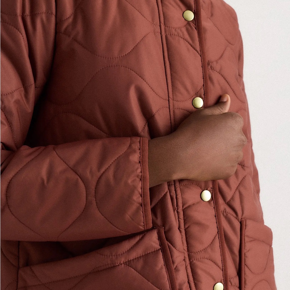 NWT Quince Women Featherless Quilted Long Puffer Jacket Redwood Brown M - Picture 11 of 11